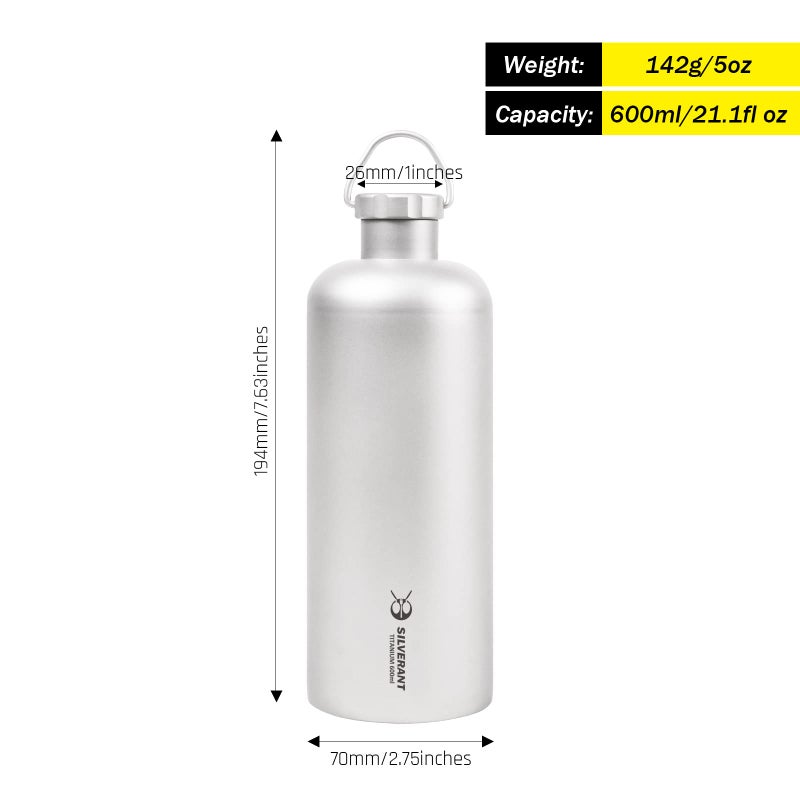 SILVERANT Titanium Ultralight 600Ml, 21.1 Fl Oz Water Bottle for Outdoor Camping Hiking & Sports, Reusable Bottle with Insulating Thermal Sleeve and Clip Loop Cap - Image 2